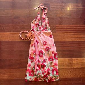 REFORMATION Halter Wrap Dress Strawberry Bloom (S)